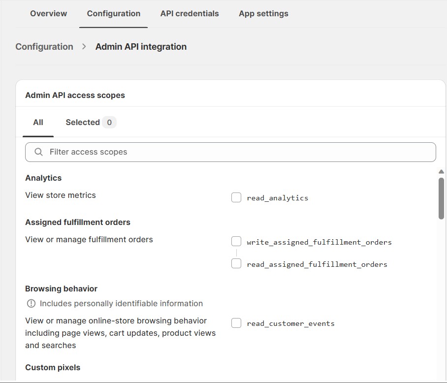 Select API scopes select scopes